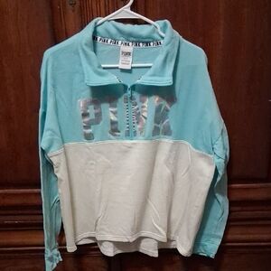 Victoria's Secret Pink Size Large Light Green and White Sweatshirt